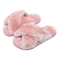 Hitopteu Hausschuhe Damen Plüsch Winter Flauschig Pantoffeln Warm Bequeme Slippers Offener Zeh Haus Kuschelig Hausschuhe für Damen Rosa EU 41/42 für Etikettengröße 42/43 von Hitopteu