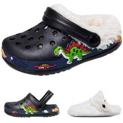 Hitopteu Kinder Clogs Jungen Mädchen Dinosaurier Gartenschuhe Pantoffeln Gartenclogs Strand Hausschuhe Dunkel Winter Schwarz EU 29 von Hitopteu