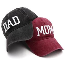 Mama and Dad Hats Red Mama Hat Black Daddy Hat Embroidered Adjustable Distressed Baseball Caps Gifts for Couples Parents, Rote Mütter und schwarzer Papa-Hut, Einheitsgröße von Hiwelove