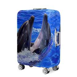 Hixingo Elastisch Kofferhülle Kofferschutzhülle, Delfin Druck Koffer Schutzhülle 3D Staubdichte Reisekoffer Hülle Trolley Case Schutzhülle Reisegepäckabdeckung (S (18-20 Zoll),Blau) von Hixingo