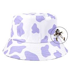 Hixingo Hut Fischerhüte für Damen Herren, Sonnenhut Bucket Hat Kühe-Muster Druck Faltbar Reversibel Freizeithut Strandhut - Sommer Outdoor Camping Wandern Reisen (Lila,22-23") von Hixingo