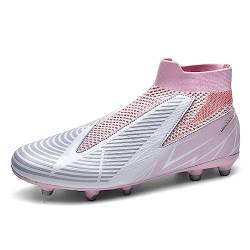 Hixingo Kinder Herren Fussballschuhe High Top Spike Laceless Trainingsschuhe Professionelle Turnschuhe Outdoor Sportschuhe Atmungsaktive Bequeme Slip On Football Schuhe von Hixingo