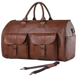 Hixingo Kleidersäcke für Reisen für Herren und Damen, 2 in 1Umwandelbarer Anzugtasche Handgepäck Reisetaschen für Kurzurlaub Geschäftsreisen (Braun,56x33x32cm) von Hixingo