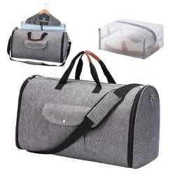 Hixingo Kleidersäcke für Reisen für Herren und Damen, 2 in 1Umwandelbarer Anzugtasche Handgepäck Reisetaschen für Kurzurlaub Geschäftsreisen (Grau,57x26x32cm) von Hixingo