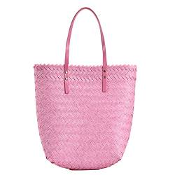 Hixingo Strohtaschen Damen Groß Kapazität Strandtasche Stroh Totes Taschen, Mode Sommer Boho Strand Gewebte Tasche Frauen Schultertaschen, Strohsack für Reisen und Urlaub (39x30x13cm,rosa) von Hixingo