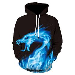 Hixingo Unisex Hoodie Kapuzenpullover, Funny 3D Flamme Drachen Druck Casual Langarm Pullover Sweatshirts Oversize Streetswear Hoodie mit Taschen für Teenager Herren Damen von Hixingo