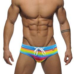 D-Rings Badehose Herren Regenbogen Fröhlich Gay Kurze Schwimmhose Badeslip Eng Hosen Badeshorts Kurz Druck Männer Stretch Bademode Slips Schnelltrocknend Schwimmshorts Badepants, Blau, XL von HizoeChu