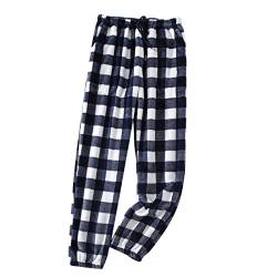 D-Rings Damen Karierte Schlafanzughose Kariert Pyjamahose Damen Winter Baumwolle Warm Lang Hausehose Loose Fit Plaid Nachtwäsche Sporthose Jogging Hose Sleep Hose Pants Kariert, Blau, M von HizoeChu