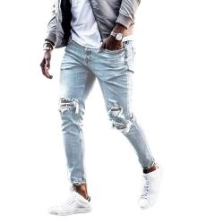 D-Rings Zerrissene Jeans für Herren Regular Slim Fit Denim-Hose mit mittlerer Taille und Tasche Moderne Freizeithosen von HizoeChu