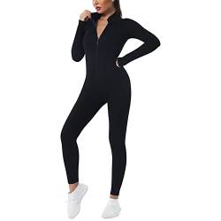 Damen Yoga Jumpsuit Nahtloser Lang Schwarzer Jumpsuits für Damen Langarm Enger Einteiler Seamless Onepiece Jumpsuit Sexy Sport Elegant Overall Playsuits Hosenanzug Sportanzug von HizoeChu