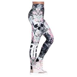 Kanpola Damen Top Sport Leggings mit Totenkopf Print Yoga Hose Eng Fitnesshose Lang Strumpfhose Fitness Tights Jogginghose Sommer Herbst Winter, Rosa, XL, Kanpola-hose-01185 von HizoeChu