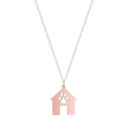 Halskette Ketten Schmuck Herren Frauen Anhänger Necklace Ausgehöhlte Hundekatzenpfoten-Fußabdrücke Haus-Anhänger-Halskette Schlüsselbeinkette R von Hmsanase