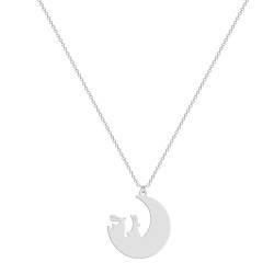 Halskette Ketten Schmuck Herren Frauen Anhänger Necklace Eine Silhouette Eines Kaninchens Auf Dem Mond, Mit Einer Kaninchenförmigen Tieranhänger-Halskette S von Hmsanase