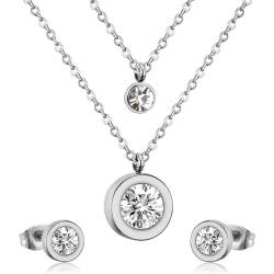 Halskette Ketten Schmuck Herren Frauen Anhänger Necklace Sets Doppelter Runder Anhänger Halskette Ohrring Sets Weibliche Kette von Hmsanase