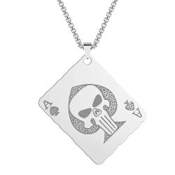 Halskette Ketten Schmuck Herren Frauen Anhänger Necklace Totenkopf-Kopf, Spielkarte, Spaten, Totenkopf-Anhänger, Halskette Für Männer Und Frauen, S von Hmsanase