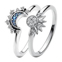 Hmsanase Ring Ringe Damen Bijouterie Herren Himmlischer Blauer Funkelnder Mond, Sonne, Stern, Kristallring Für Damen, Stapelbares Fingerband, Partygeschenke, 6 B von Hmsanase