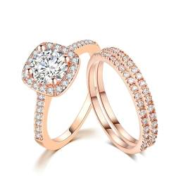 Hmsanase Ring Ringe Damen Bijouterie Herren Hochzeit-Verlobungsring-Set Für Damen, Alle Größen, Weiß, Klassisch, Modisch, 7,5 Roségold, 3 Stück von Hmsanase