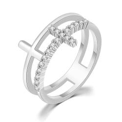 Hmsanase Ring Ringe Damen Bijouterie Herren Kreuz-Kristall-Ringe Für Frauen, Persönlichkeit, Dünner Ring, Finger 10 R758 von Hmsanase