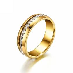 Hmsanase Ring Ringe Damen Bijouterie Herren Trendige 6 Mm Einreihige Ringe Für Männer Und Frauen, Modischer Regenbogen-Paar-Ehering, 7 6 Mm, Goldfarben von Hmsanase