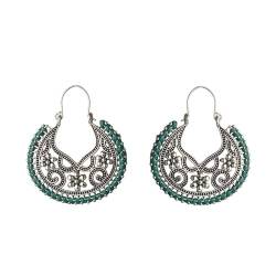 Ohrringe Ohrstecker Damen Schmuck Earrings Vintage Böhmische Tropfenohrringe Für Frauen Herz Blume Hohl Geometrische Seil Wrap Handgefertigte Ohrringe Boho El024Green von Hmsanase