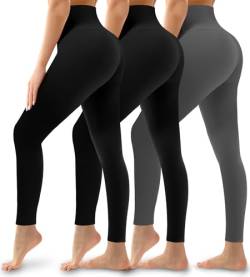 Hmuuo 3er-Pack Leggings für Damen, hohe Taille, Bauchkontrolle, nicht durchsichtig, Yogahose, Workout, Lauf-Leggings von Hmuuo