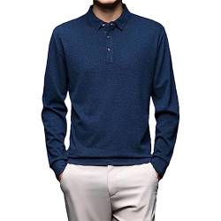 Herren-T-Shirt Mit Polokragen, Einfarbig, Wolle, Langärmelig, Pullover, Business-Casual-Oberteil Blue L-50 von Hndudnff