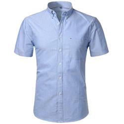 Hndudnff Herren Business Freizeithemd Sommer Knopfleiste Kurzarm Hemd Einfarbig Baumwolle Shirt, blau, XL von Hndudnff