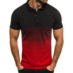 Hndudnff Herren T-Shirt mit Farbverlauf, Sommer, lässig, atmungsaktiv, Pullover, lässiger Sportpullover, schwarz / rot, L von Hndudnff