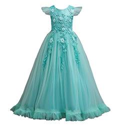 Festliches Mädchen Kleider Lange Brautjungfern Kleider Festlich Hochzeit Party Prinzessin Kleid Blumenmädchen Festzug Gr. 104 116 128 134 140 146 152 164 (Weiß, 164) von Ho Mall