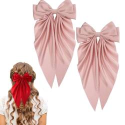 2St Haarschleife, Haarspangen mit Großer Schleife, Langschwanz Haarnadeln mit ästhetische, Französischer Schleife Weiche Seidige Satin Metall Satin-Haarspange für Party Weihnachten Frauen (Rosa) von HoGeGe