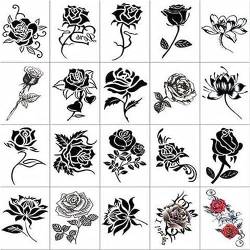 50 Blätter Temporäre Tattoos Frauen Aquarell Rose Fake Blumen Tattoos Rose Tätowierung Aufkleber Wasserdicht Niedliche Tattoos für Frauen Erwachsene Kinder Gesicht Körper Tattoos Mädchen (#D) von HoGeGe