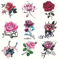 50 Blätter Temporäre Tattoos Frauen Aquarell Rose Fake Blumen Tattoos Rose Tätowierung Aufkleber Wasserdicht Niedliche Tattoos für Frauen Erwachsene Kinder Gesicht Körper Tattoos Mädchen (#G) von HoGeGe