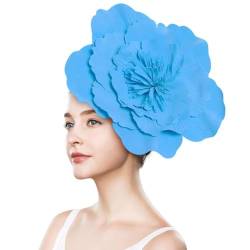 Fascinator mit Blume, Große Blumenhüte für Damen, Großes Blumen-Stirnband Stirnband, Blumen-Fascinator, Große Blumen-Haarbänder, Kopfbedeckung Geschenke für Frauen (Blue) von HoGeGe
