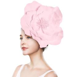 Fascinator mit Blume, Große Blumenhüte für Damen, Großes Blumen-Stirnband Stirnband, Blumen-Fascinator, Große Blumen-Haarbänder, Kopfbedeckung Geschenke für Frauen (Pink) von HoGeGe