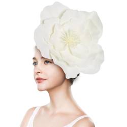 Fascinator mit Blume, Große Blumenhüte für Damen, Großes Blumen-Stirnband Stirnband, Blumen-Fascinator, Große Blumen-Haarbänder, Kopfbedeckung Geschenke für Frauen (White) von HoGeGe