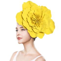 Fascinator mit Blume, Große Blumenhüte für Damen, Großes Blumen-Stirnband Stirnband, Blumen-Fascinator, Große Blumen-Haarbänder, Kopfbedeckung Geschenke für Frauen (Yellow) von HoGeGe