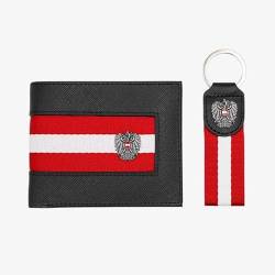 Hoamatkult Österreich Adler Leder Geldtasche Geschenkset - Echtes Vintage-Leder, RFID-Schutz, Mehrfachfächer, Inklusive Schlüsselanhänger von Hoamatkult