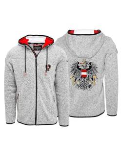 Hoamatkult Österreich Kultjacke Hoodie - das Original - Österreich Adler Strickfleece Hoodie - in melierter Strickoptik mit charakteristischer rot-weiß-roter Kapuze (Large, Grau-Meliert) von Hoamatkult