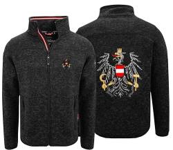 Hoamatkult Österreich Kultjacke ohne Kapuze Herren - das Original - Österreich Adler Strickfleece Jacke - Jacke mit Österreich Adler Stick (Large, Schwarz-Meliert) von Hoamatkult