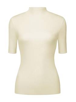 Hobemty Damen-Bluse mit Stehkragen und halben Ärmeln, Basic-Strickoberteile Beige XL von Hobemty