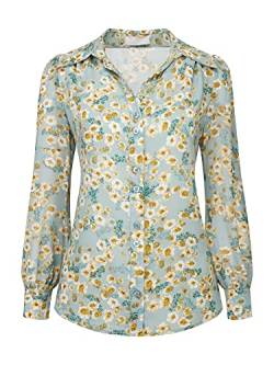 Hobemty Damen Floral Shirt Langarm Button Down Bluse, Hell, blau, XX-Large von Hobemty