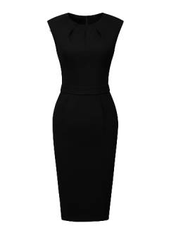 Hobemty Damen Kleid Etuikleid Plissierter Ausschnitt Arbeit Bleistiftkleider Schwarz XL von Hobemty