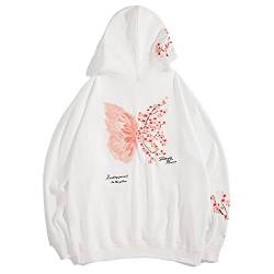 Schmetterling bestickter Hoodie Hip Hop Langarm Pullover Sweatshirts Paar Retro Loose Streetwear für Männer Frauen von Hoblehti