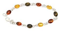 Hobra-Gold Armband Silber 925 Bernstein multicolor Cabochons Armkette Karabiner 19 cm von Hobra-Gold