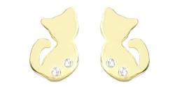 Hobra-Gold Kleine Katzen Ohrstecker Gold 585 Zirkonias Mädchen Damen Ohrringe 14 Kt. von Hobra-Gold