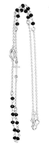Hobra-Gold Rosenkranz Kette Silber 925 massiv Schwarze Perlen 50 cm Silberkette Kreuz Maria Erbskette von Hobra-Gold