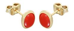 Korallen Ohrstecker Gold 585 Ohrschmuck oval Koralle Cabochon Ohrringe Schmuck Hobra-Gold von Hobra-Gold