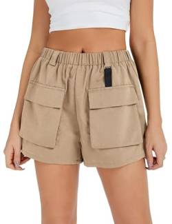 Damen Cargo Shorts Kurze Hosen Sommer Casual Chino Hosen Stretch Cargohose mit Taschen für Outdoor Khaki S von Hobrounn