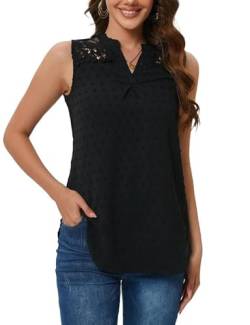 Damen Tank Top Spitze Basic Cami Sommer Ärmellose Weste Shirt Läsiges V-Ausschnitt Cami Ämellose Blusen Schwarz M von Hobrounn