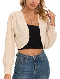 Hobrounn Damen Bolero Festlich Jäckchen Freizeit Langarm Strickjacke Elegant Textur Cardigan, Aprikose, L von Hobrounn